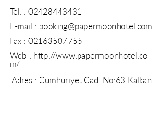 Papermoon Hotel & Apart iletiim bilgileri